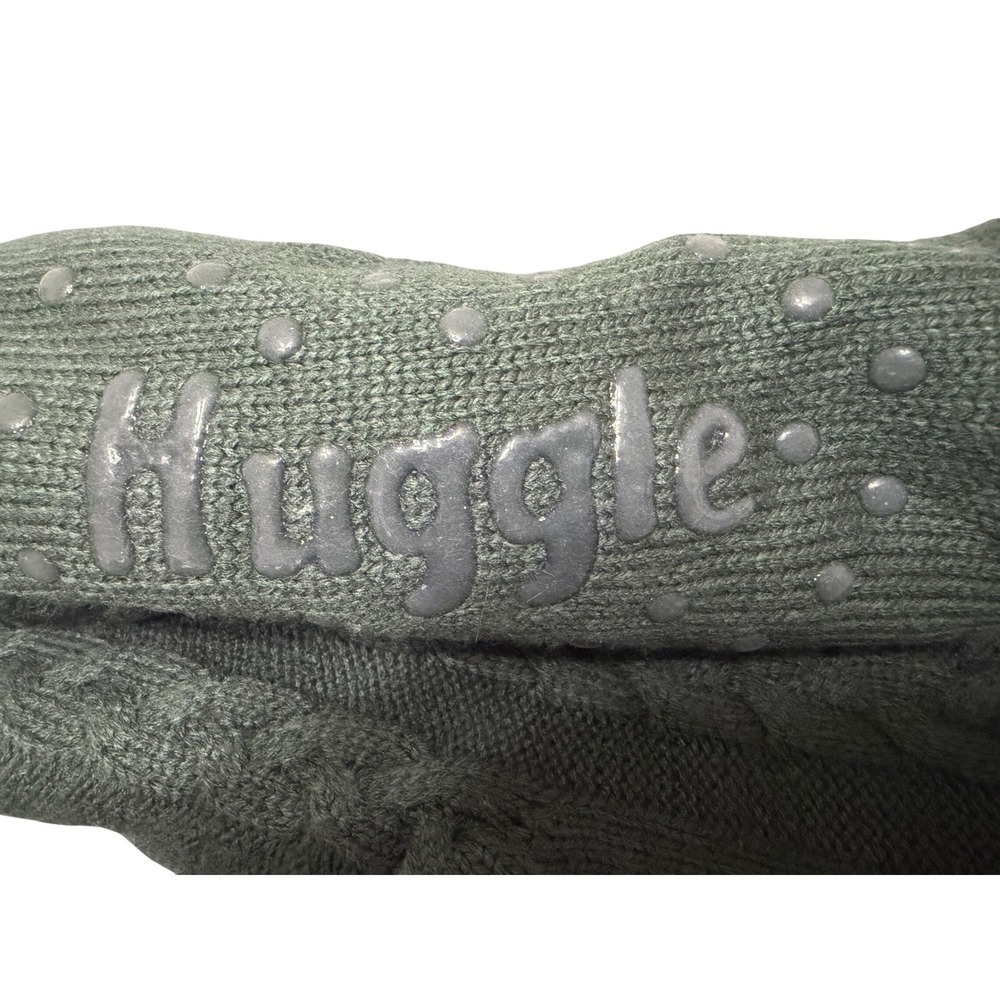 Huggle Slipper Socks Green Cable Knit Non-Slip Sole - Picture 2 of 4
